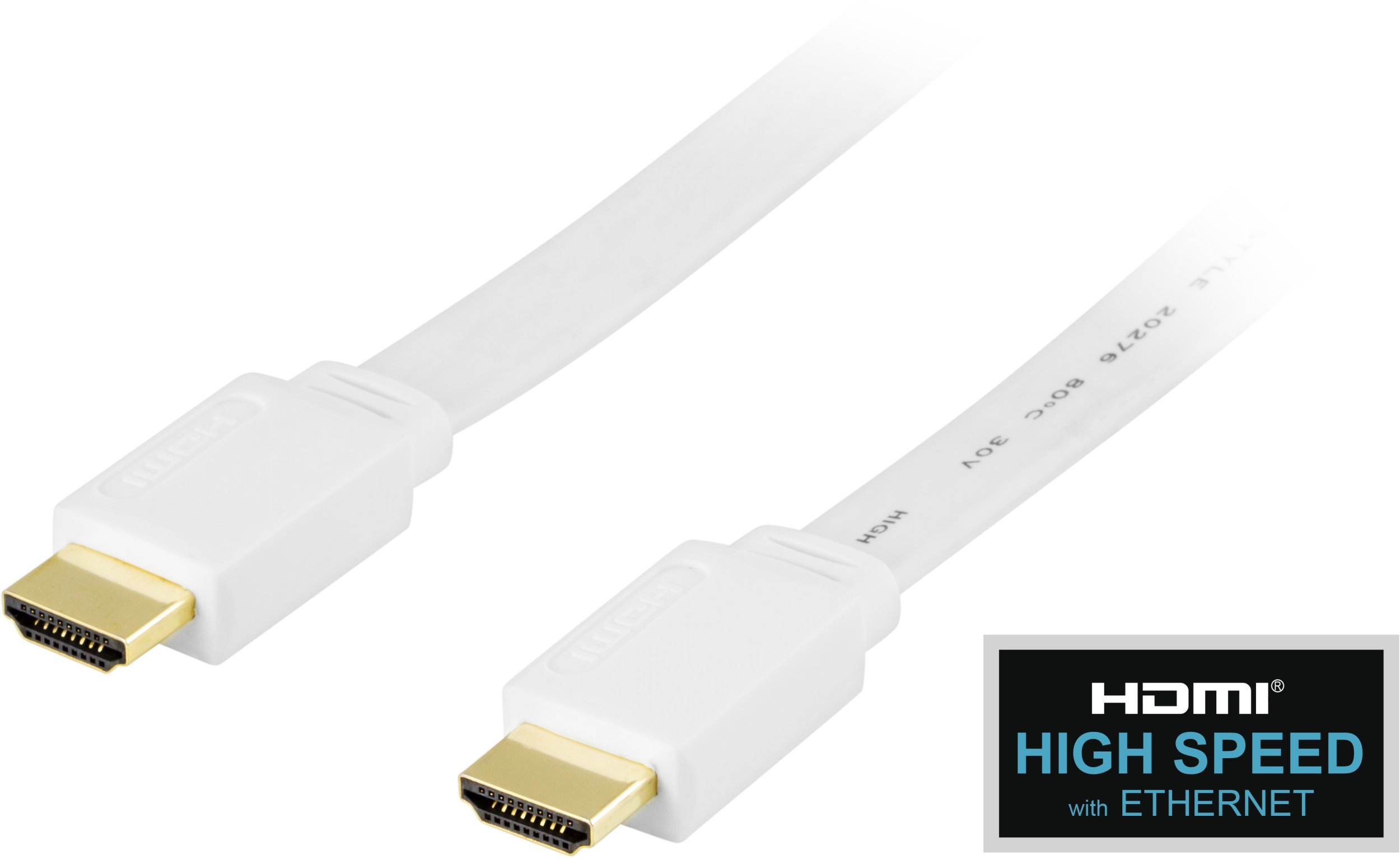 DELTACO flat HDMI cable, HDMI High Speed with Ethernet, 0.5m, white HDMI-1005H