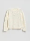 Swetry dla dziewczynek - Reserved - Dzianinowy sweter z aplikacją - złamana biel - miniaturka - grafika 1