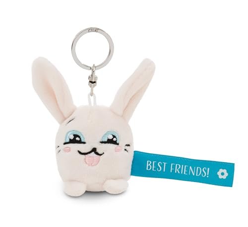 Breloczek królik „Best Friends!” 5cm - biały - Lojalny towarzysz dla wszystkich grup wiekowych z karabińczykiem, idealny do plecaka, torby, smyczy lub kluczy 62045