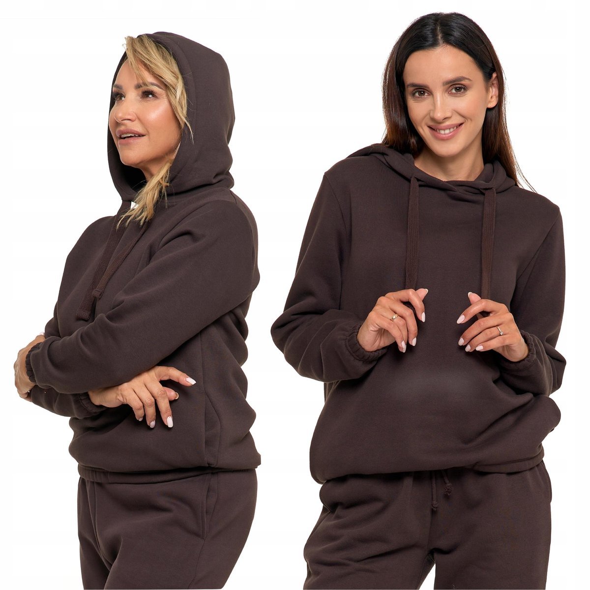 BLUZA DAMSKA DRESOWA Z KAPTUREM BAWEŁNIANA MODNA OCIEPLANA MORAJ S BROWN