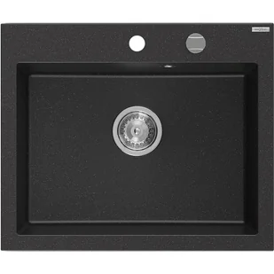 Mexen Elix zlewozmywak granitowy 1-komorowy 600 x 500 mm, czarny/srebrny metalik, syfon chrom - 6525601005-73 - Zlewozmywaki - miniaturka - grafika 1