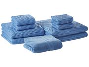 Ręczniki - Beliani Komplet 9 ręczników bawełniany niebieski AREORA - miniaturka - grafika 1