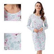Bielizna nocna - Koszula damska LUNA kod 200 miętowa w różowe kwiaty  3XL - miniaturka - grafika 1
