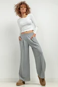 Spodnie sportowe damskie - Szerokie spodnie z kantem, T413, jasnoszary - miniaturka - grafika 1