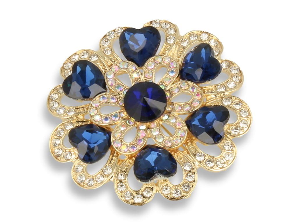 Broszka Damska Złota Z Granatowymi Kamieniami