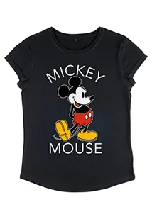 Disney Classics Women's Mickey Classic Organic Rolled Sleeve t-shirt damski, czarny, L, czarny, L - Koszulki i topy damskie - miniaturka - grafika 1
