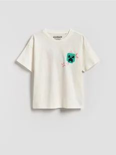 Reserved - Bawełniany t-shirt Minecraft - złamana biel - Koszulki dla dziewczynek - miniaturka - grafika 1
