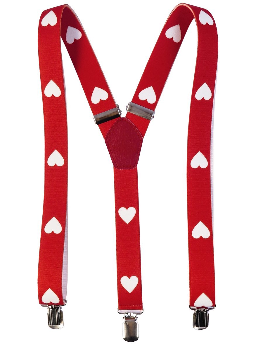 Czerwone szelki do spodni w białe serca unisex X14