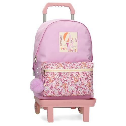 Pepe Jeans Sandra Plecak szkolny z wózkiem Różowy 31x42x17,5 cm Poliester 22,79L by Joumma Bags, Różowy, plecak szkolny na kółkach