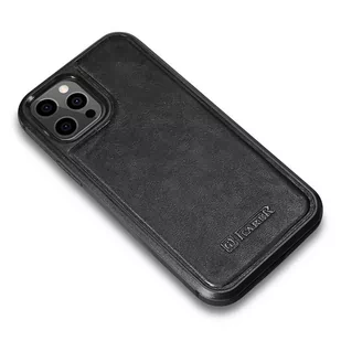 iCarer Leather Oil Wax etui pokryte naturalną skórą do iPhone 12 Pro Max czarny (ALI1206-BK) - Etui i futerały do telefonów - miniaturka - grafika 3
