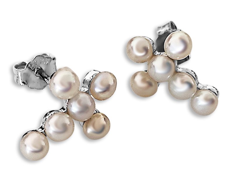 Srebrne Kolczyki 925 Krzyżyk Z Perełkami