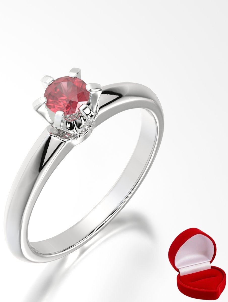 ZŁOTY PIERŚCIONEK ZARĘCZYNOWY 585 14k RUBIN 0,24 ct BIAŁE ZŁOTO R6