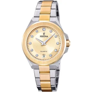 Zegarek Festina Mademoiselle 20702/2 zegarek damski złoto-srebrny ze złotą tarczą - Zegarki damskie - miniaturka - grafika 1