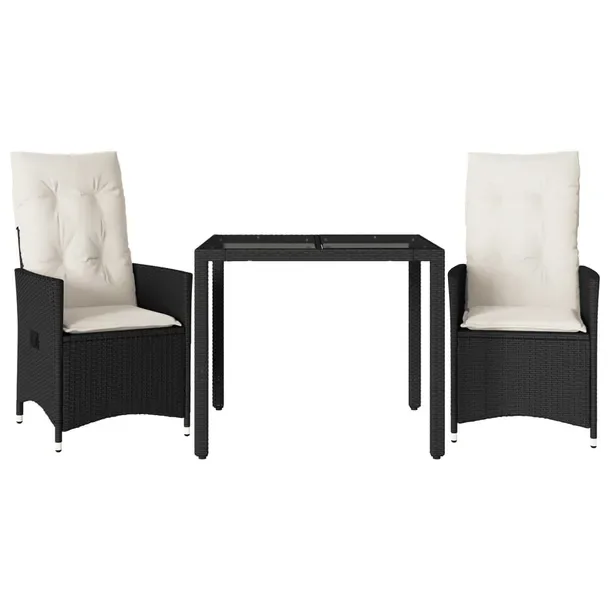 Zestaw mebli bistro ogrodowych z rattanem PE, czarny, wymiary: 90x90x75 cm