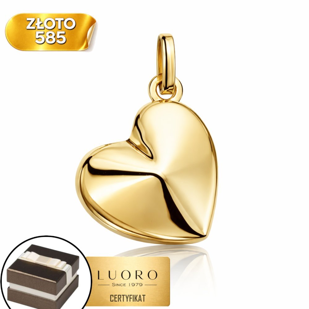 ZAWIESZKA ZŁOTA 585 14K SERCE DWUSTRONNE 3D 1,9 CM ELEGANCKA PREZENT
