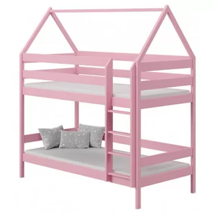 Różowe piętrowe drewniane łóżko dziecięce domek - Zuzu 3X 190x90 cm - Łóżka dla dzieci i młodzieży - miniaturka - grafika 1