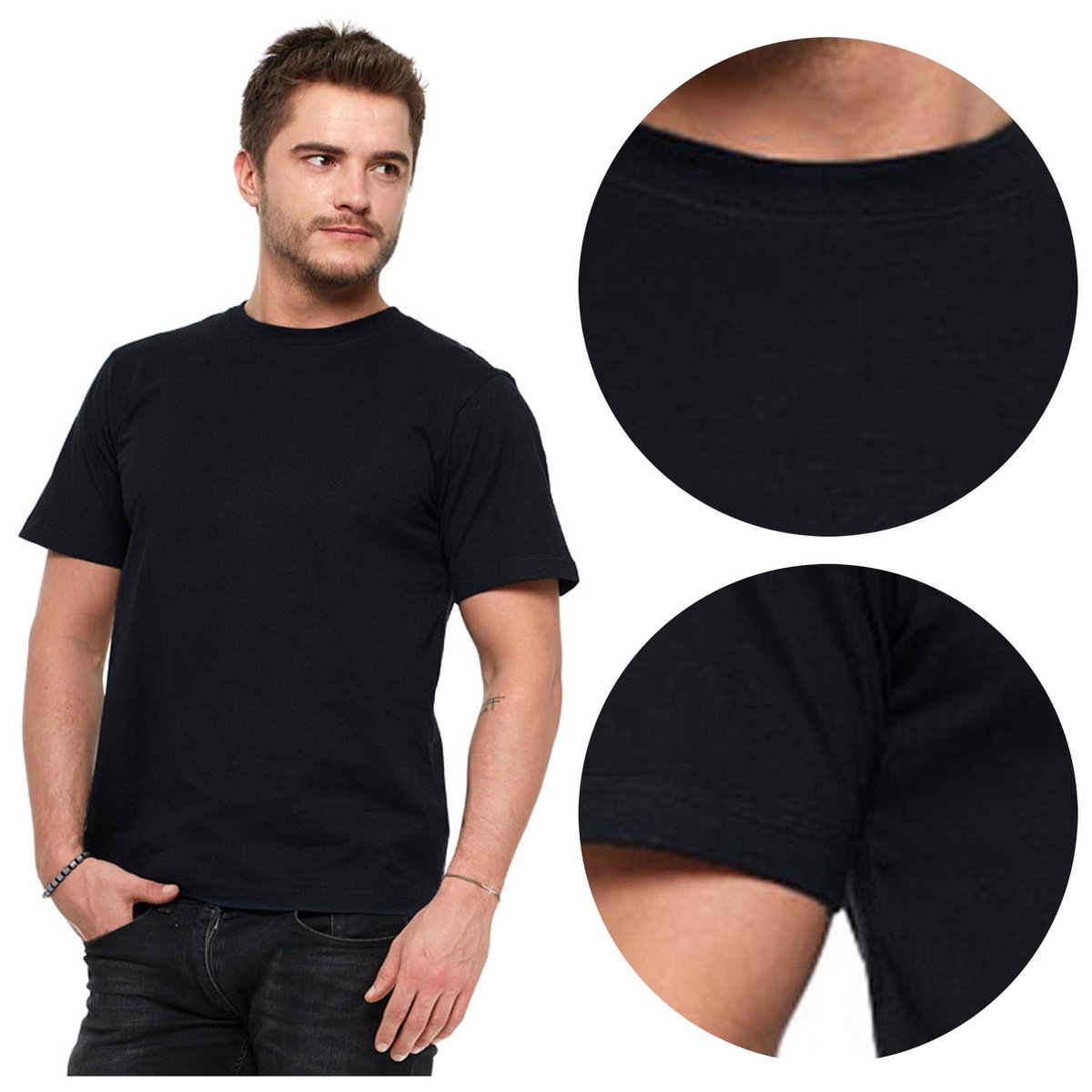 Czarna KOSZULKA MĘSKA T-shirt Bawełniany BASIC Gładka MORAJ r. L