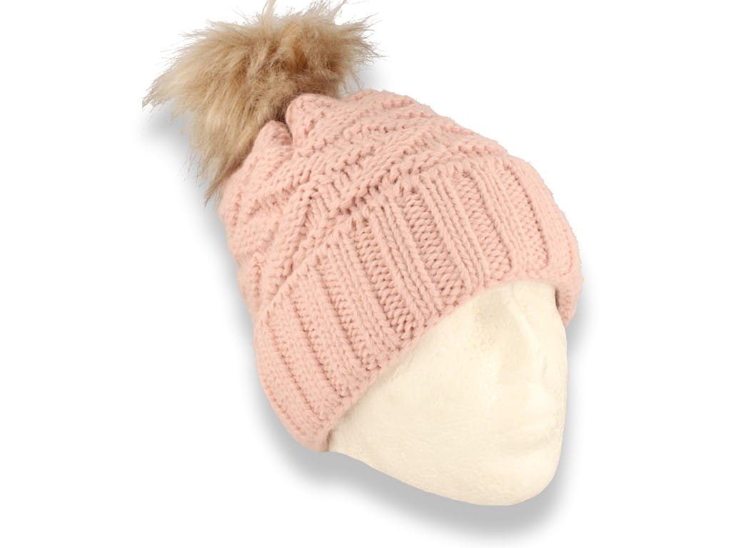 Czapka zimowa z pomponem polska produkcja różowa ocieplana polarem