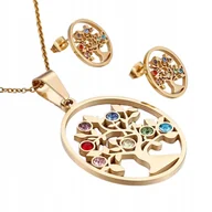 Zestawy biżuterii dla kobiet - Złoty Komplet Kolczyki i Naszyjnik Drzewko Szczęścia Pozłaca Stal Trusky - miniaturka - grafika 1
