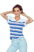Bluzki damskie - Bluzka damska w paski z kołnierzykiem Tatina niebieska biała L - miniaturka - grafika 1