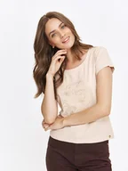 Koszulki i topy damskie - T-shirt damski beżowy - SPO6258BE t-shirt krótki rękaw - TOP SECRET - Odzieżowy sklep internetowy TOP SECRET - miniaturka - grafika 1