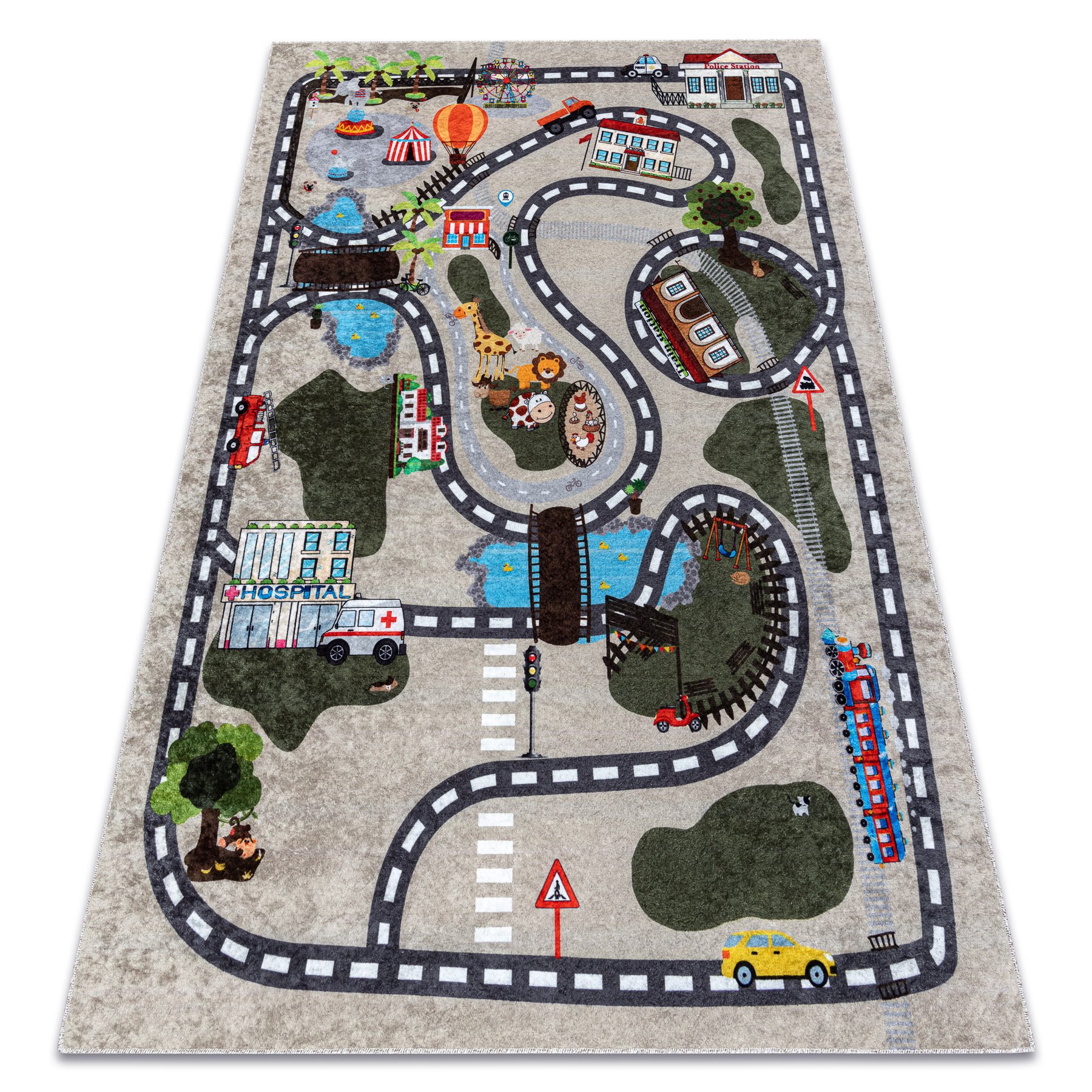 Dywan do prania JUNIOR 51803.804 Miasto, uliczki dla dzieci, antypoślizgowy - beż beżowy 140x190 cm