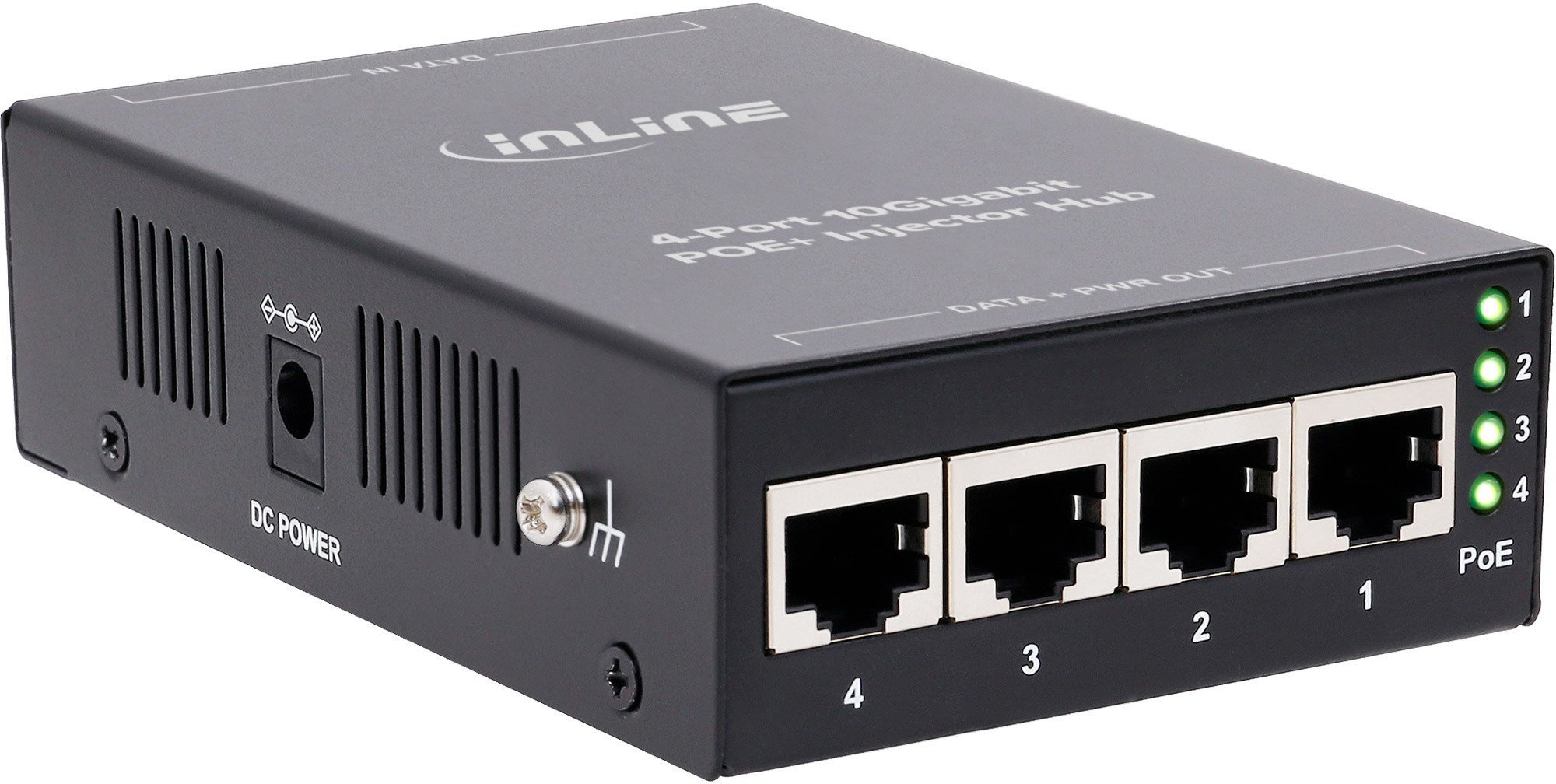 InLine PoE+ 10Gigabit Injektor Hub 4 Port 4x PoE+ 10Gb/s metal bez wentylatora