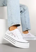 Trampki damskie - Białe Trampki na Grubej Podeszwie z Ażurową Cholewką Felariona - miniaturka - grafika 1