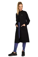Bluzy damskie - M694 Długa bluza na zamek z rozcięciem - czarna (kolor czarny, rozmiar L) - miniaturka - grafika 1