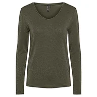 Koszulki i topy damskie - Bestseller A/S Damska koszulka Pcbillo Ls V-Neck Lurex Stripes Noos FC, Liście winogron/paski: złote, L - miniaturka - grafika 1