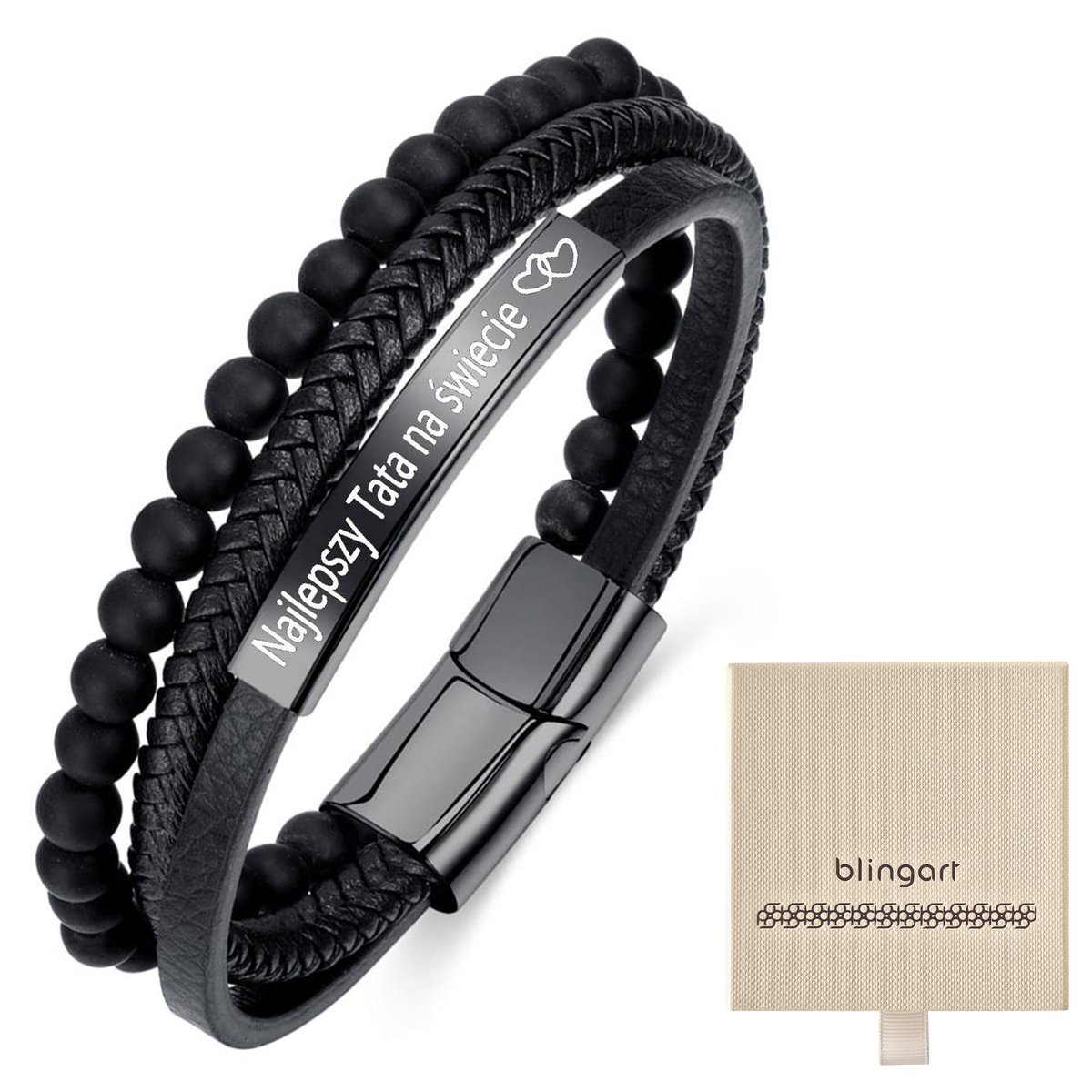 Bransoletka z GRAWEREM SKÓRZANA męska potrójna KOR