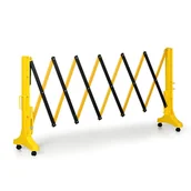 Pachołki i taśmy ostrzegawcze - Mobilna składana barierka plastikowa na kółkach, żółto-czarny, długość 3500 mm - miniaturka - grafika 1