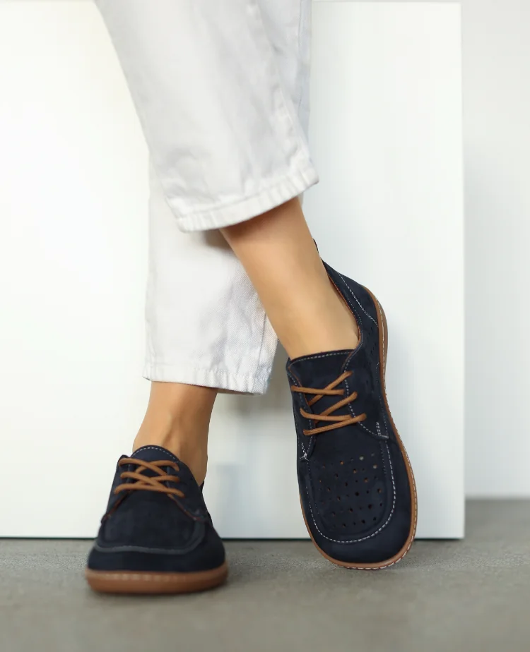 Skórzane granatowe barefoot półbuty damskie Ravinia 36