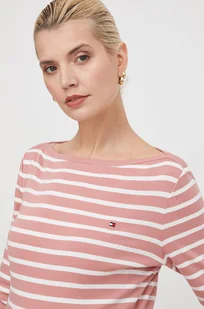 Tommy Hilfiger longsleeve bawełniany kolor różowy - Bluzki damskie - miniaturka - grafika 1