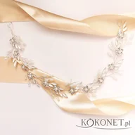 Ozdoby do włosów - Gałązka srebrna ślubna z kwiatami i listkami - miniaturka - grafika 1