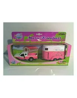 Samochody i pojazdy dla dzieci - Auto 14cm z przyczepą z końmi róż 520124 HIPO - miniaturka - grafika 1