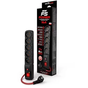 Acar Listwa zasilająca F5 Power 1,5m czarna - Listwy zasilające - miniaturka - grafika 1