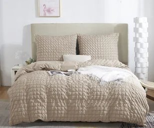 Beżowa Pościel Marszczona Z Mikrofibry 160x200 CREASY - Pościel - miniaturka - grafika 1