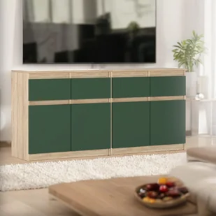 Komoda Pojemna Duża Szafka 4 Szuflady 160cm Dąb Sonoma Butelkowa Zieleń - Komody - miniaturka - grafika 1