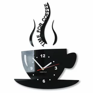 FLEXISTYLE Elastyczna filiżanka Time for Coffee (czas na kawę) nowoczesny zegar ścienny kuchenny szary, 3D rzymski, zegar ścienny dekoracja - Zegary - miniaturka - grafika 1