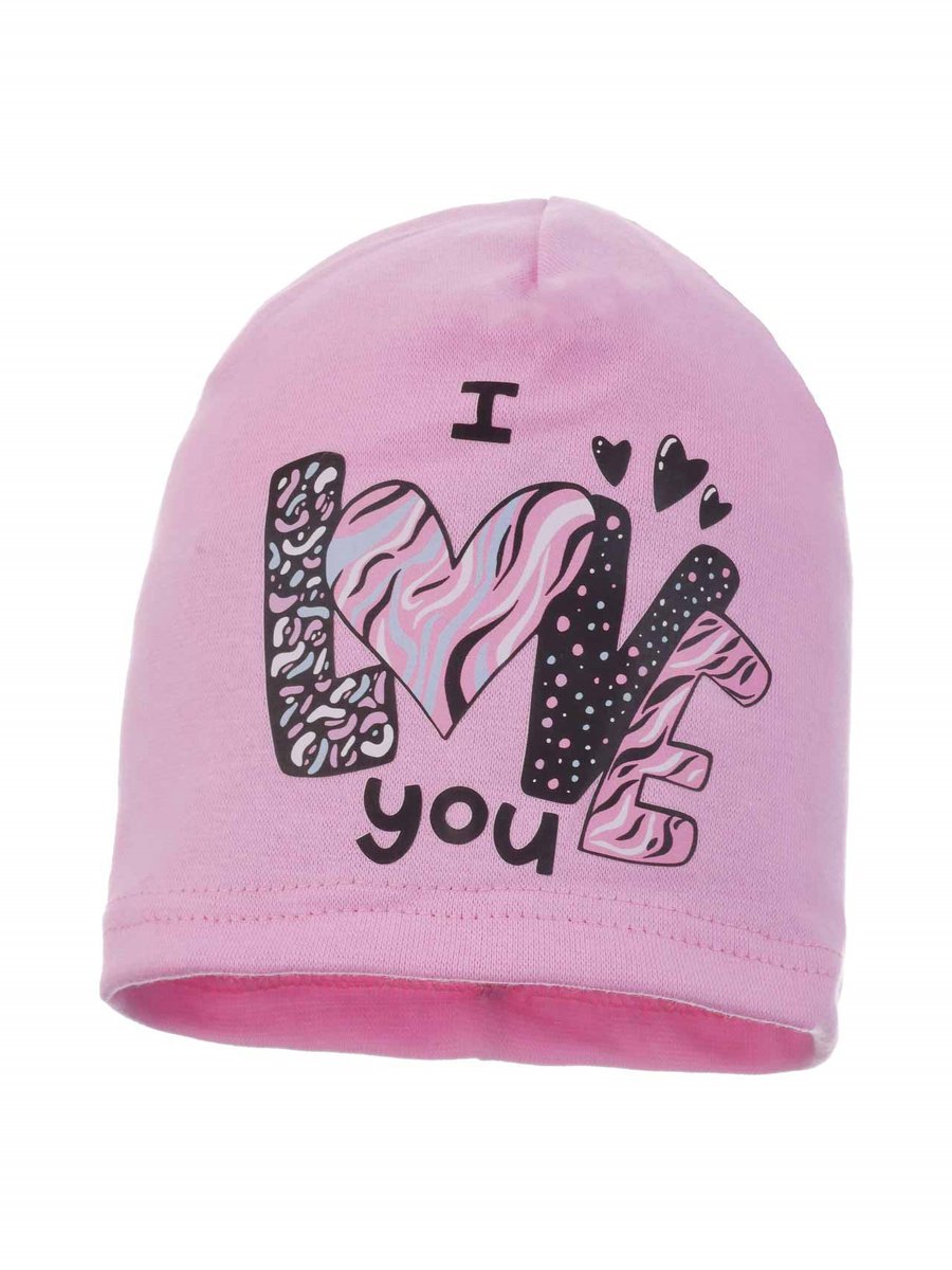Dziewczęca czapka bawełniana I Love you jasnoróżowa Ambra r.44/48