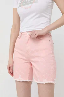 Guess szorty damskie kolor różowy wzorzyste high waist - Spodenki damskie - miniaturka - grafika 1