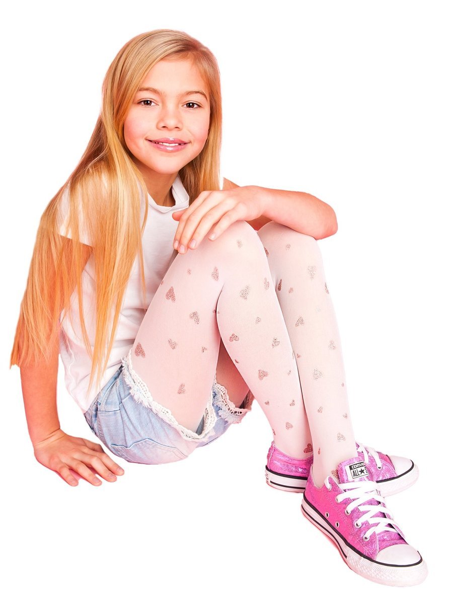 Rajstopy dziecięce, mikrofibra pełne serca, białe, 40 DEN, 140-146