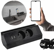 Gniazdka elektryczne - Podwójne Gniazdo Blatowe z 2xUSB Uchwyt na Telefon - miniaturka - grafika 1