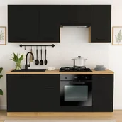 Meble kuchenne - Zestaw Mebli Kuchennych MODERN 200 cm Czarny Loftowy - miniaturka - grafika 1