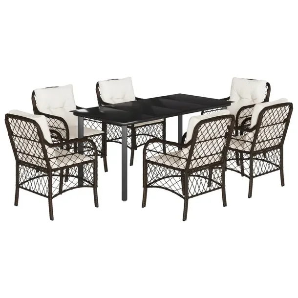 Zestaw mebli ogrodowych rattan PE czarny, brązowe krzesła, 160x80x74 cm