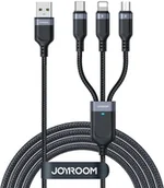 Kable USB - Kabel Joyroom Multi-Use Series S-A18 3w1 USB-A - Lightning / USB-C / micro USB 0.3m - czarny - miniaturka - grafika 1