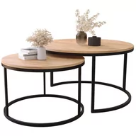 Ławy i stoliki kawowe - Zestaw 2 okrągłych stolików w stylu loft dąb craft złoty - Onrero 3X - miniaturka - grafika 1