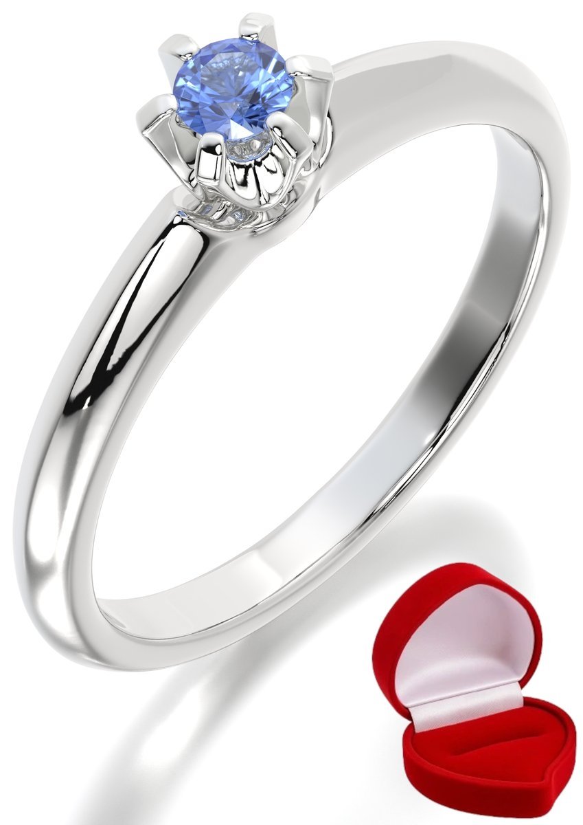ZŁOTY PIERŚCIONEK ZARĘCZYNOWY 585 14k SZAFIR 0,09 ct BIAŁE ZŁOTO R20