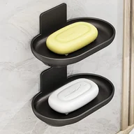 Mydelniczki i dozowniki mydła - Podwójna mydelniczka do prysznica, ścienna, z tacką ociekową, aluminiowa, czarna - miniaturka - grafika 1